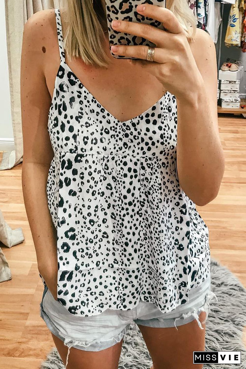 Leopard Spotted Spaghetti Straps Tank Top