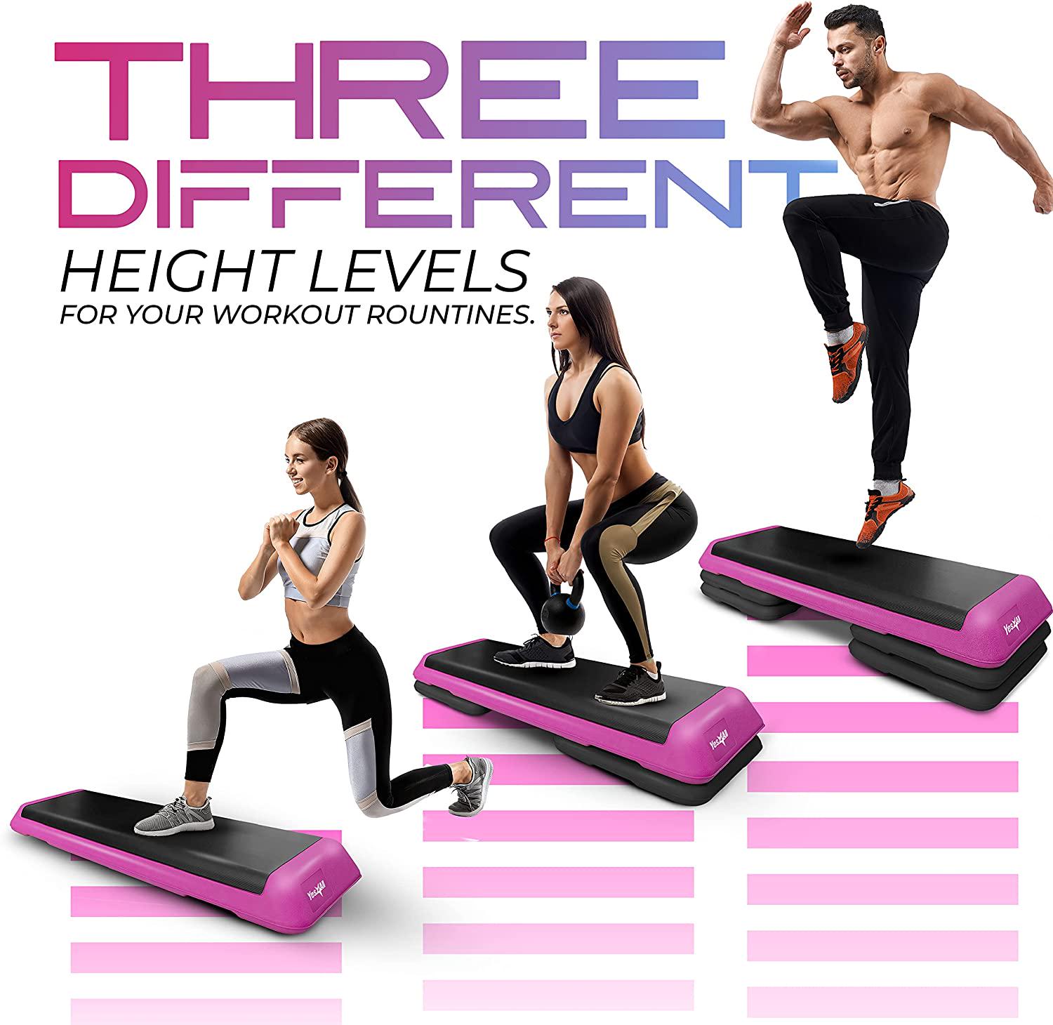 Yes4All Adjustable Aerobic Step Platform， 40 in x 16 in with 4 Risers， Pink and Black