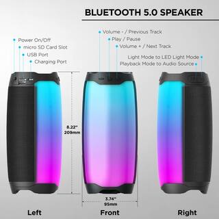 Merkury Innovations Thrill Bluetooth Battery Powered Speaker with Color Changing Lights and Weatherproof Design MI-S073B-101