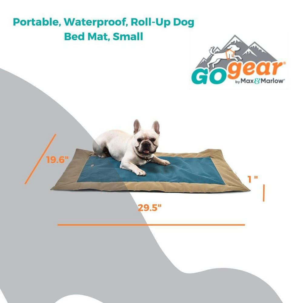 MAX & MARLOW Portable, Water-Resistant, Roll-Up Dog Bed Mat, Small Tan/Teal 00341