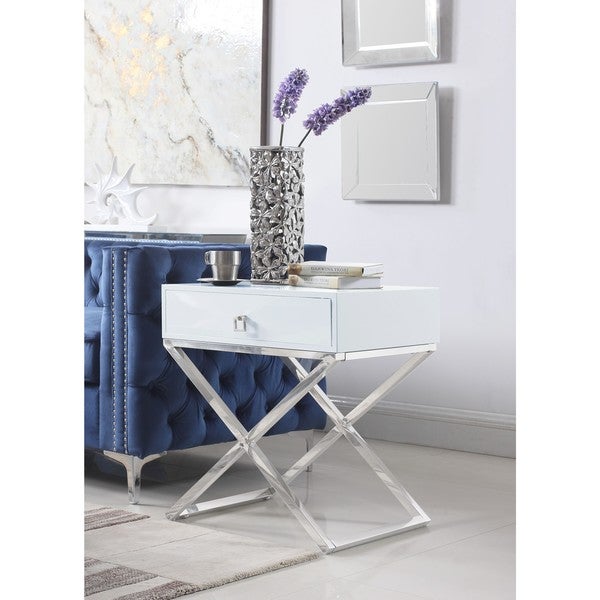 Chic Home Rochester Laquer-finished Stainless Steel/Faux-wood Nightstand Side Table