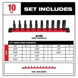 MW SHOCKWAVE 14 in. Drive SAE Deep Well 6 Point Impact Socket Set (10-Piece) 49-66-7001