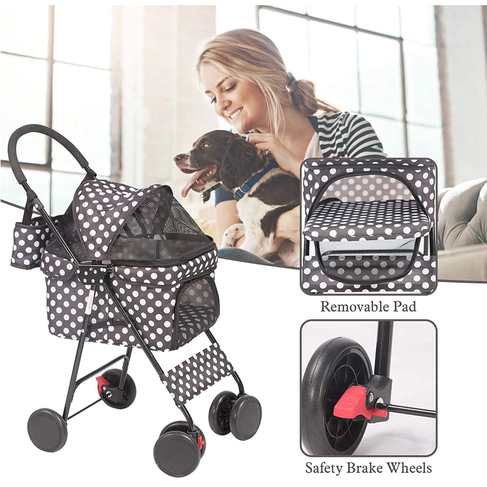 Karmas Product Folding Dog Stroller Travel Cage Stroller for Pet Cat Kitten Puppy Carriages