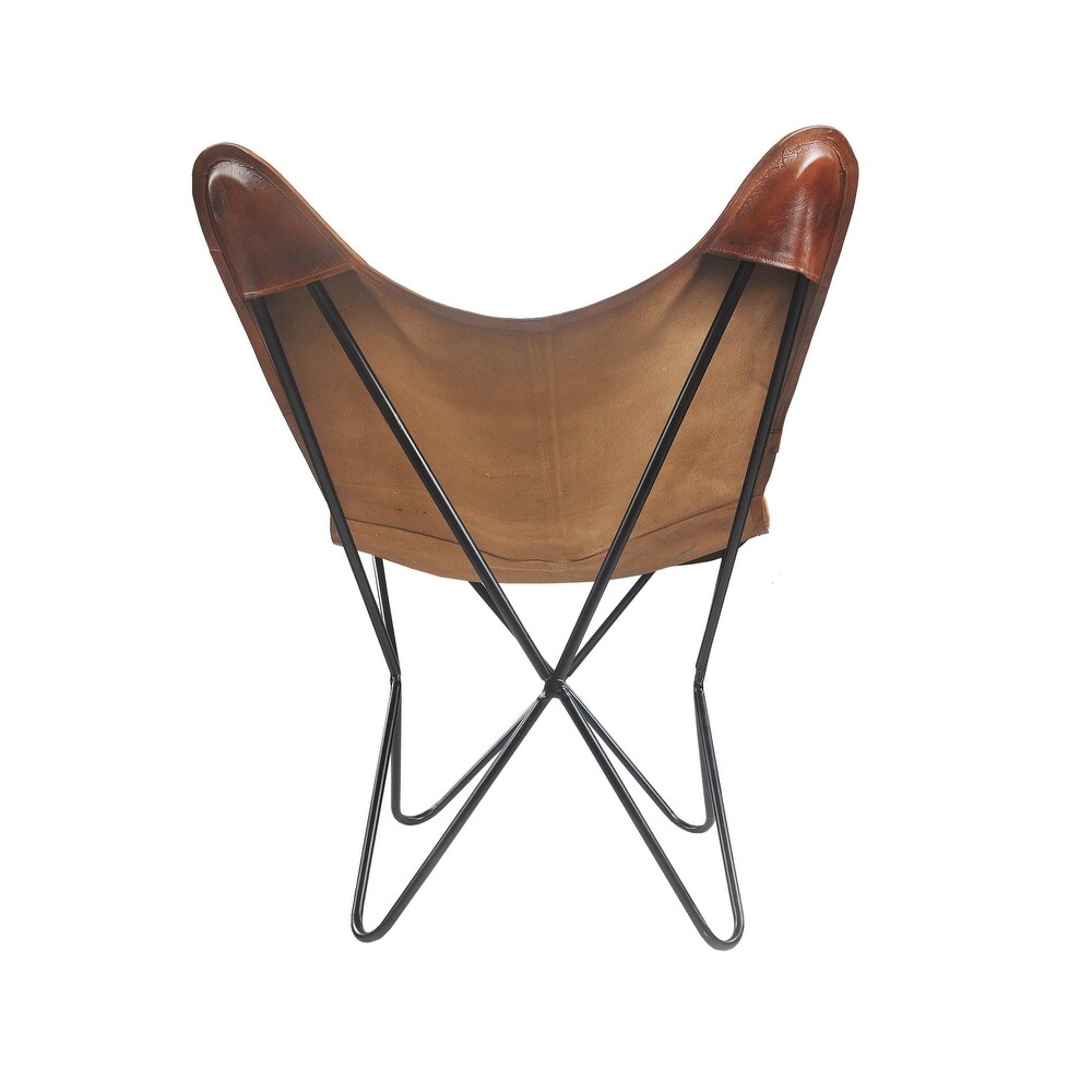 LR Home Brown Leather Butterfly Chair   37\