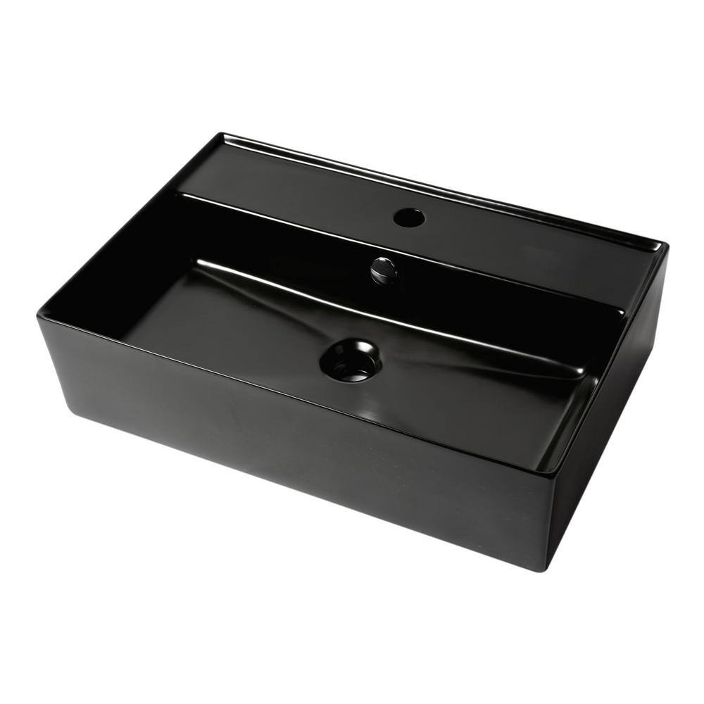 ALFI BRAND 23.38 in. Above Mount Porcelain Rectangular Vessel Sink in Black Matte ABC901-BM