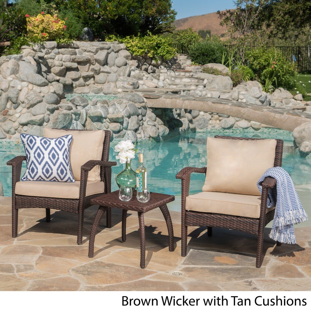 Honolulu Outdoor 3 piece Wicker Chat Set with Cushions by Christopher Knight Home