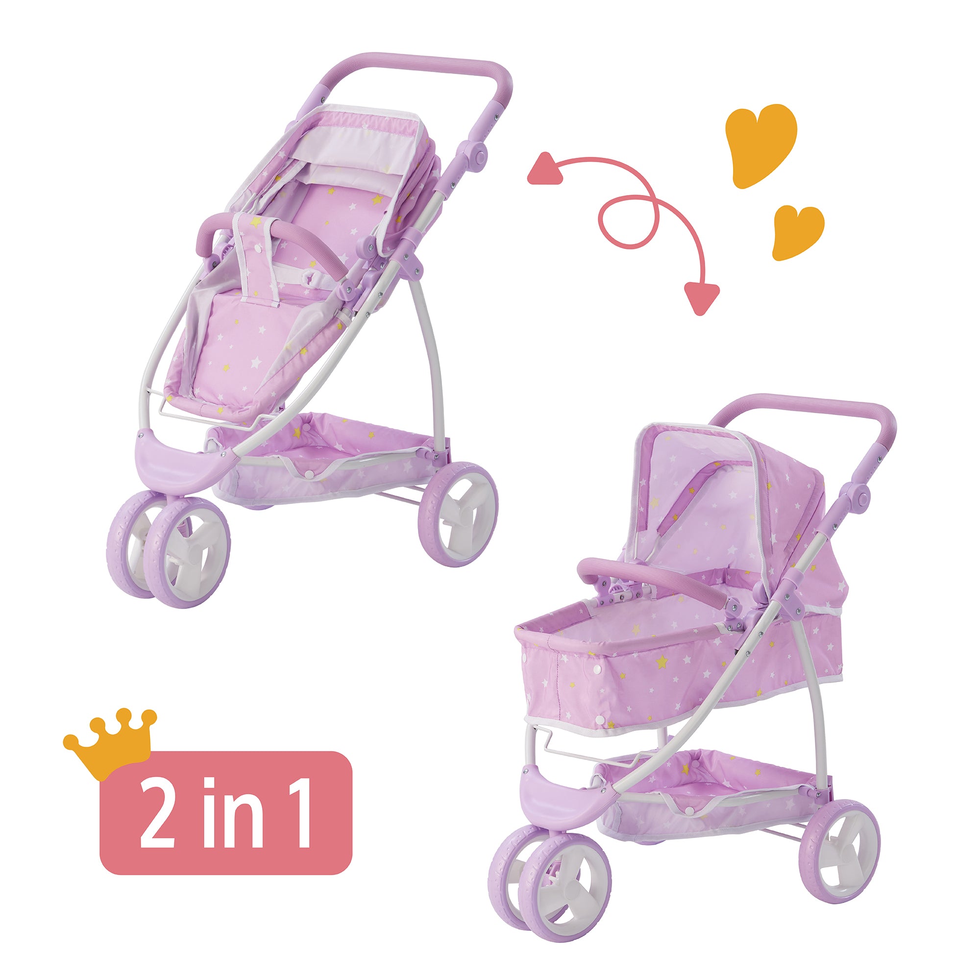 Olivia's Little World Twinkle Stars Princess 2-in-1 Baby Doll Stroller， Purple