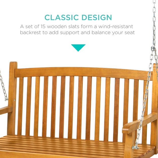 Best Choice Products 48in Wooden Curved Back Hanging Porch Swing Bench For Patio Deck W Mounting Chains