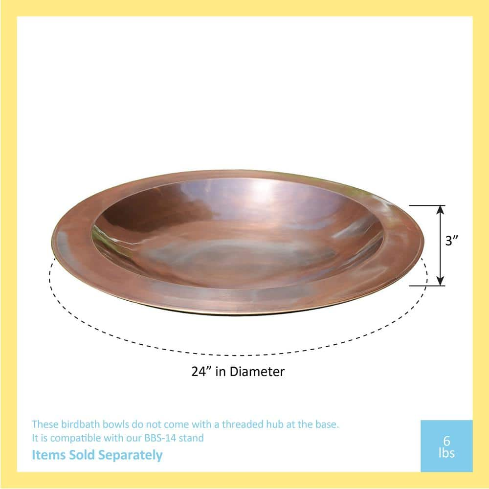 ACHLA DESIGNS 24 in. Dia Antique Copper Plated Large Brass Classic Birdbath with Shallow Rimmed Bowl CBB-01