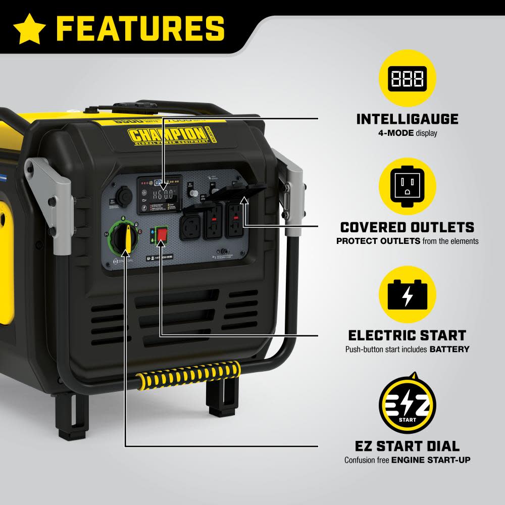 Champion 8500 Watt Portable Electric Start Inverter Generator with Quiet Technology and CO Shield ;