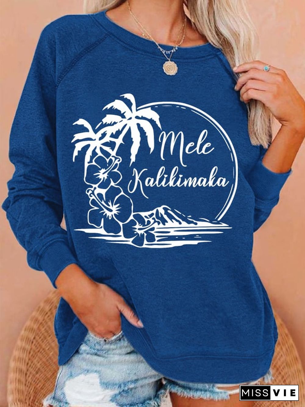 Women's Hawaiian Christmas Mele Kalikimaka Hibiscus Palm Tree Sweatshirt