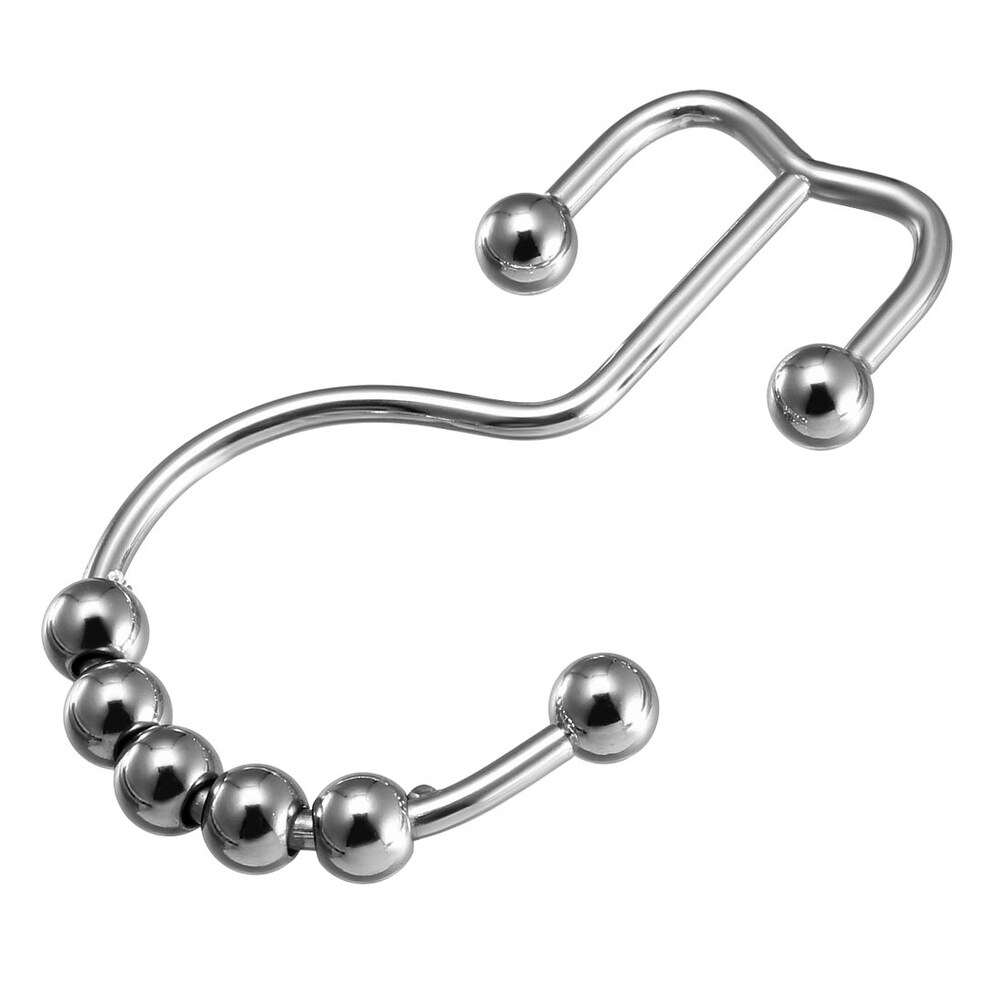 Shower Curtain Ring Hooks Metal Double Roller Glide 12 Pcs   Silver Tone