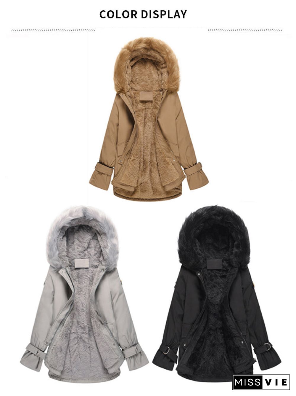 Zip Up Front Pocket Fur Collar Jacket Coat