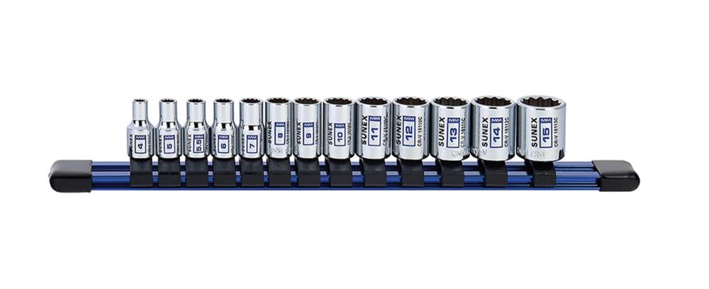 1/4 In. Dr 12 Pt Standard Metric Socket Rail 13 Pc Set ;