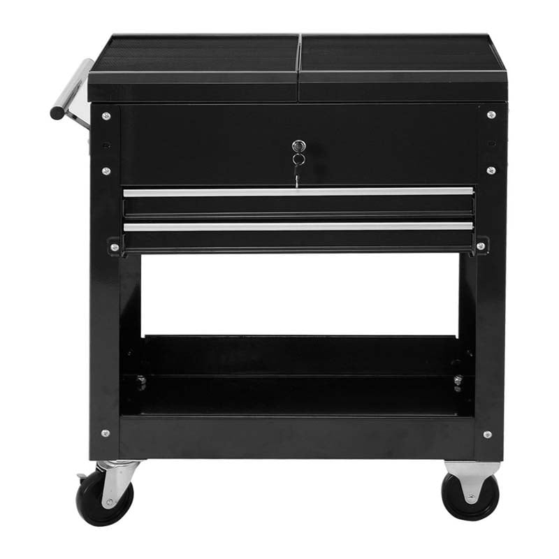 Portable Rolling Tool Cart 2-Drawer Tool Storage Cabinet Metal Toolbox Organizer with Slide Top