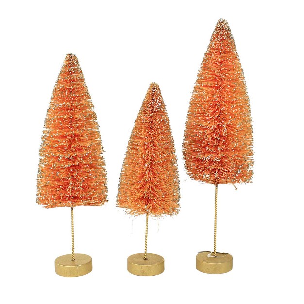 Bethany Lowe Electric Orange Trees Set Of Three Bottle Brush Trees 12 5 Inches Set Of Three Bottle Brush Trees Lc1627 Sisal Orange