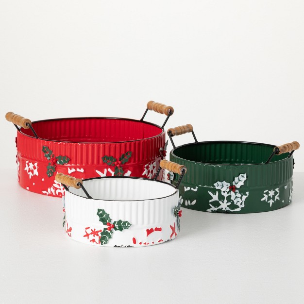 Embossed Holiday Container Multicolor 5 5 quot h Metal Set Of 3