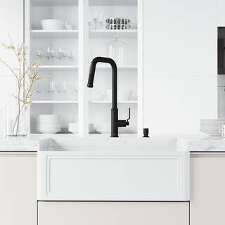 VIGO Hart Angular Single Handle Pull-Down Spout Kitchen Faucet Set with Soap Dispenser in Matte Black VG02036MBK2