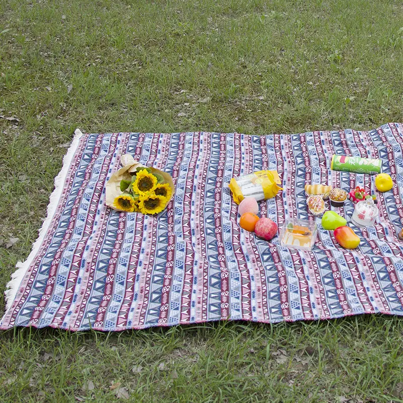 Vintage ethnic style terylene yarn dyed picnic mat outdoor camping moisture proof mat