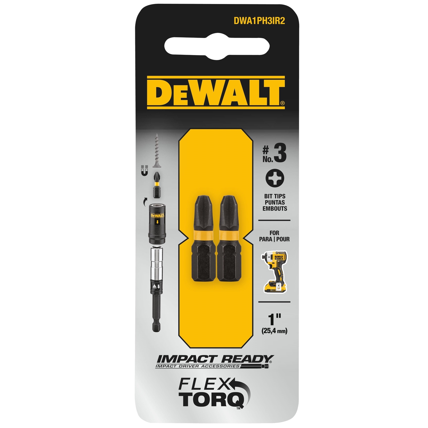 DW Impact Ready Phillips #3 X 1 in. L Screwdriver Bit Black Oxide 2 pc