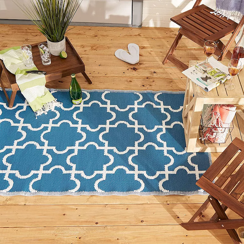 DII Design Imports Indoor Outdoor 3 x 6 Foot Reversible Lattice Woven Rug， Blue