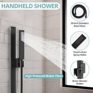 EVERSTEIN 1-Spray Patterns Dual Shower Head Ceiling Mount Fixed and Handheld Shower Head 2.5 GPM in Matte Black SFS-1027-BK16