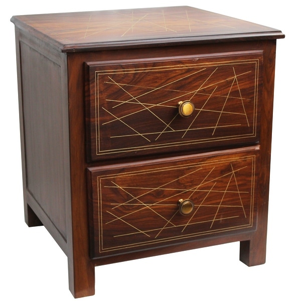 Natural Geo Rosewood Square End Table - Abstract Golden Brass Inlay