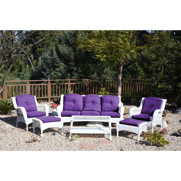 Jeco White Wicker 6piece Seating Set with Tan Cushions