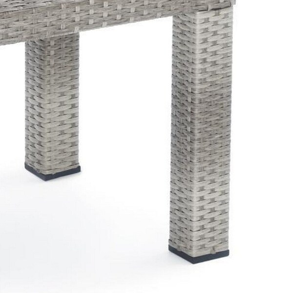 Max 20 Inch Outdoor Side Table， Gray Faux Wood Frame， Woven Resin Wicker - 19 H x 20 W x 20 L Inches