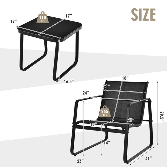 Costway 09473582 3 Pieces Patio Bistro Furniture S...