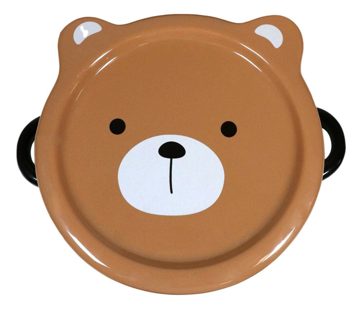 1 Pack Of 2 Brown Kuma Bear Porcelain Kids Food Bowls 25Oz W/ Condiment Lid Plate EBR02