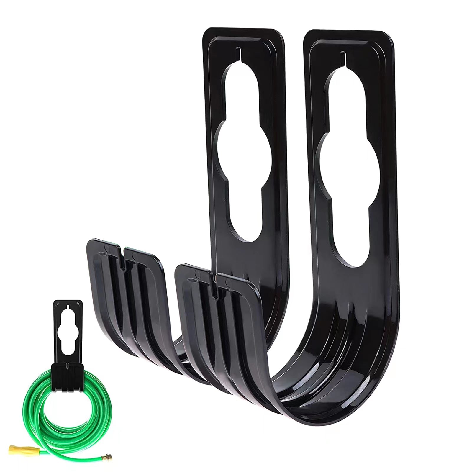 Clearance! JATOK 2-Pack Garden Hose Holder Plastic Wall Mount Heavy Duty Hose Hanger Water Hose Holder Black