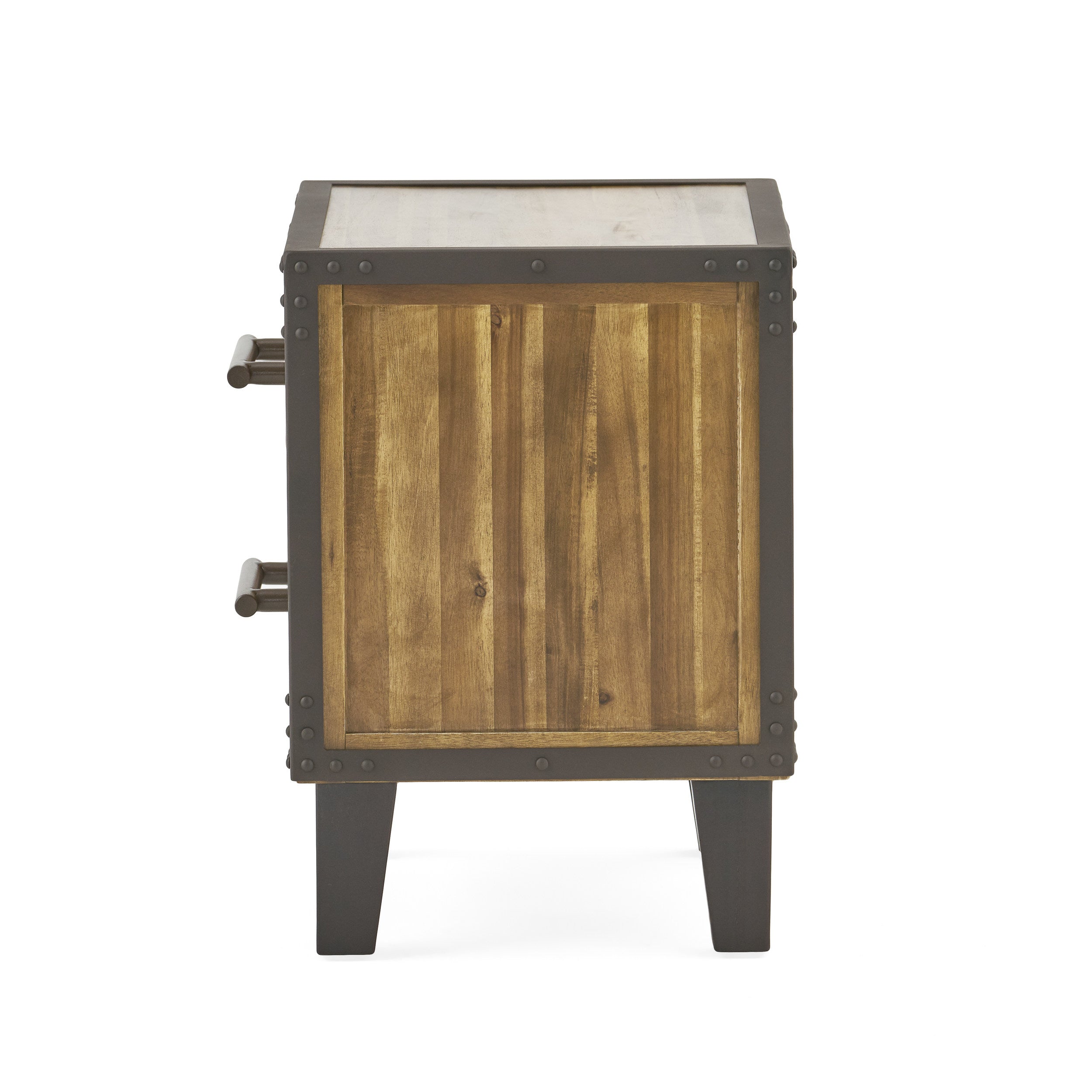 Ashlar Industrial Two-Drawer Natural Finish Acacia Wood Night Stand