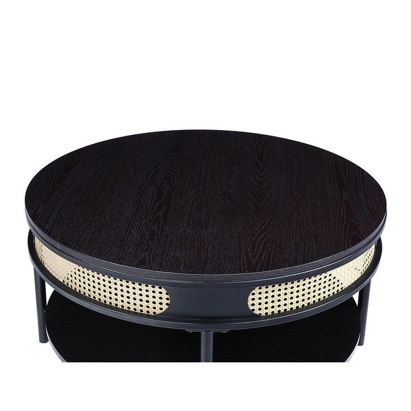 1 Open Shelf Round Coffee Table with Metal Legs in Black Finish