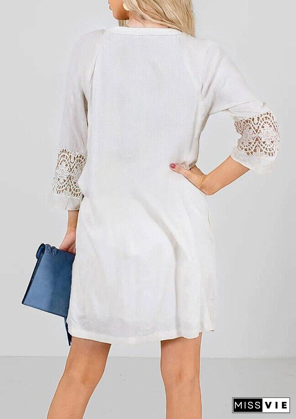 Three Quarter Sleeve Hollowed-Out Leisure Lace Dress