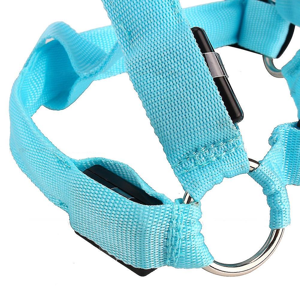 Popular LED Glow Flash Dog Belt Harness Leash Tether Pet Light-up Safety Collar Blue M