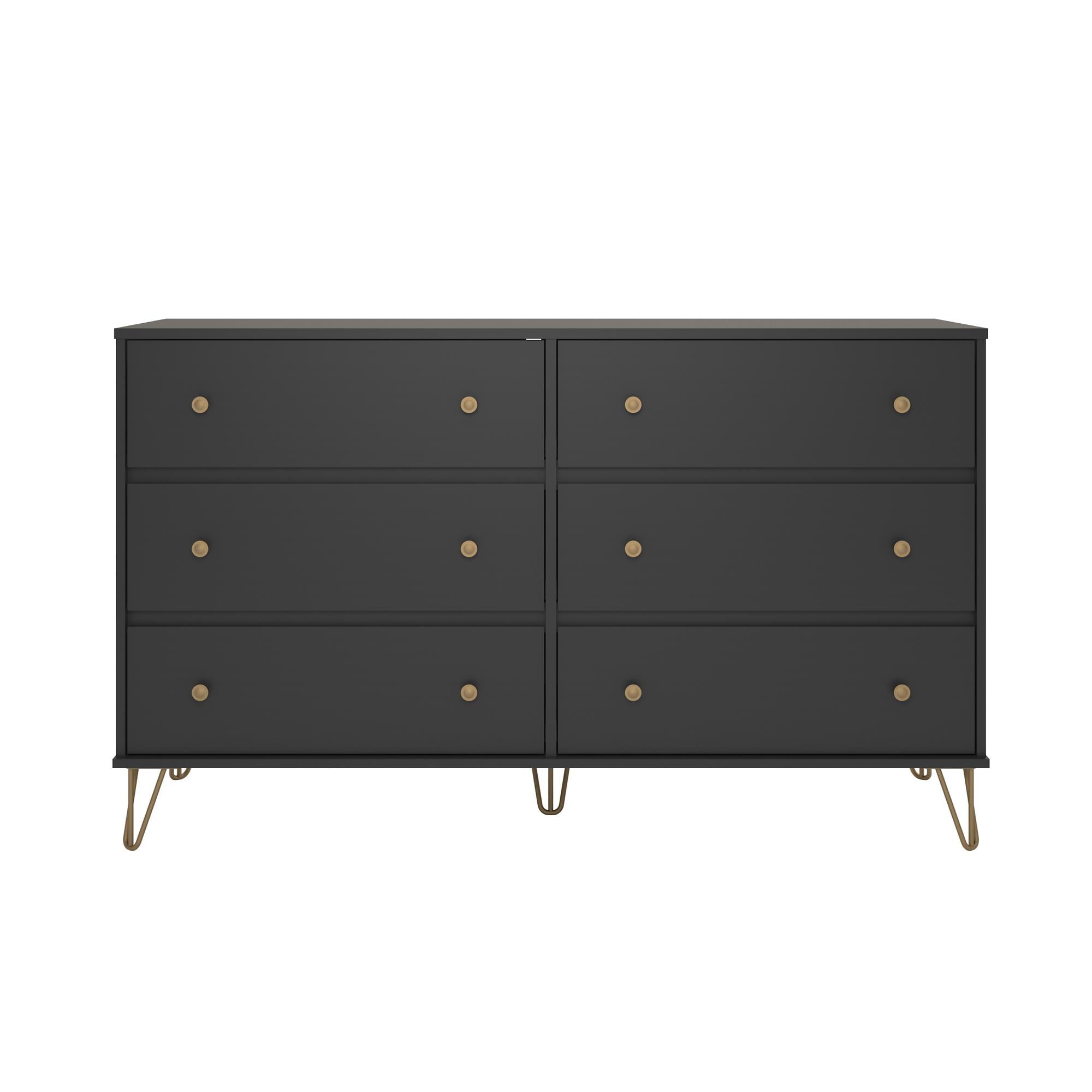 Novogratz Owen Mid-Century modern 6 drawer dresser, Black