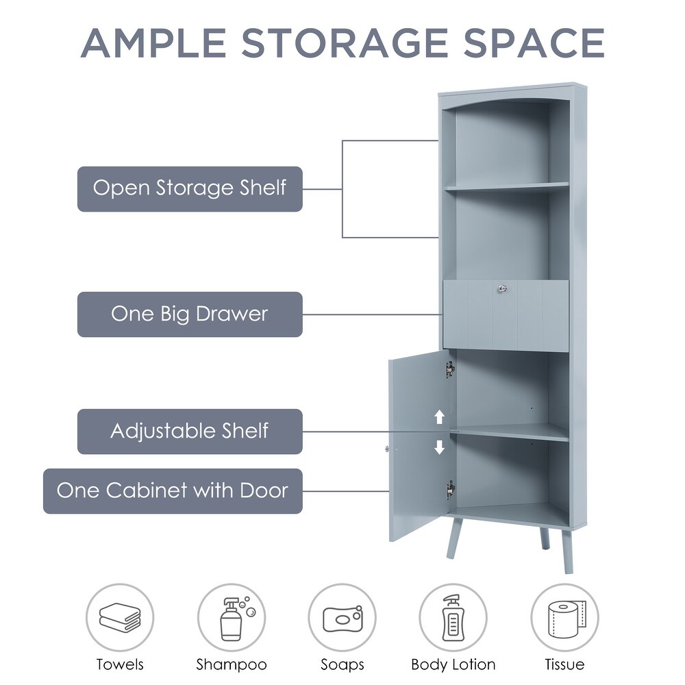 Corner Storage Organizer Cabinet Plant Stand Linen Cabinet  Grey