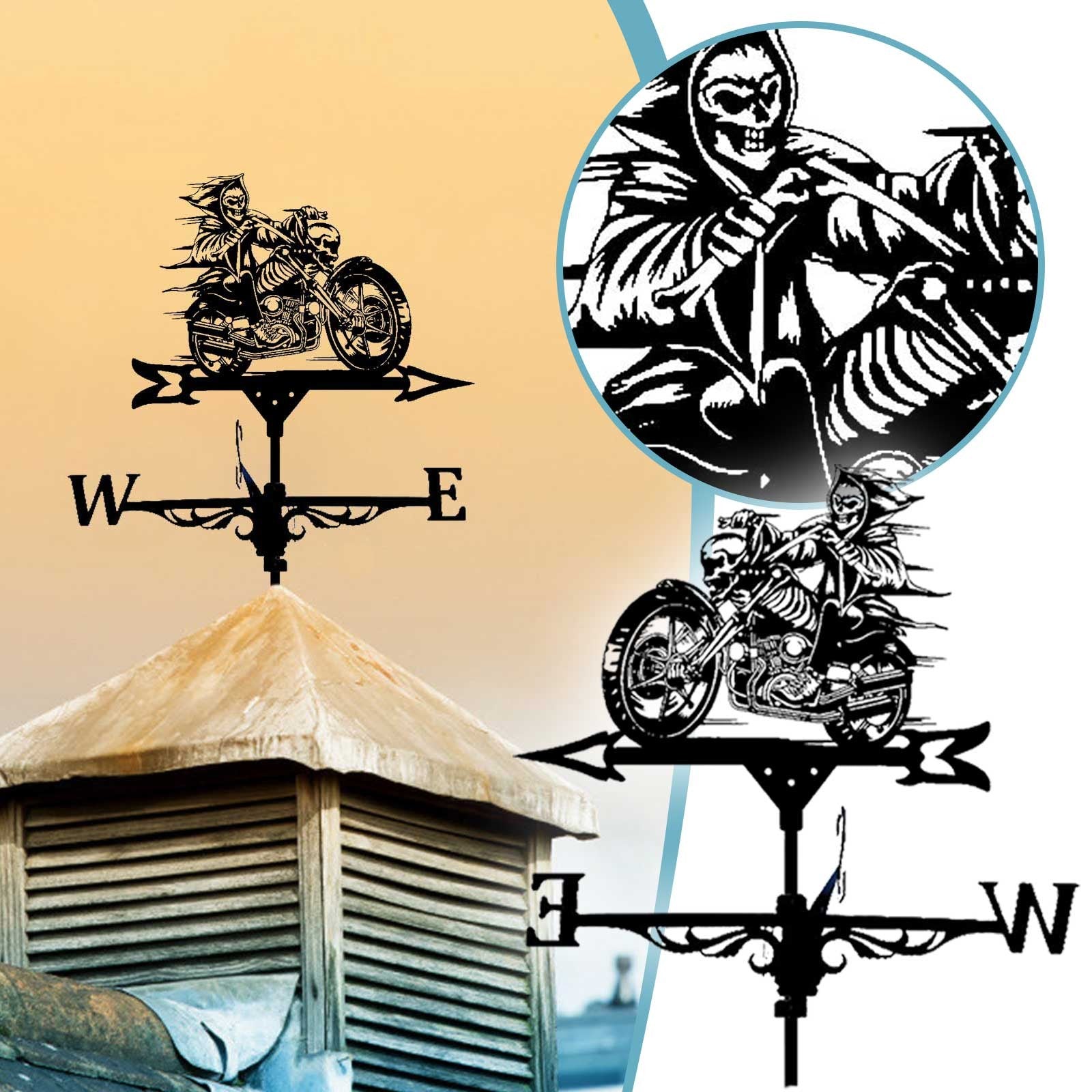 Garden Stake Weather Vane， Metal Iron Art Decor Outdoor Lawns Patio