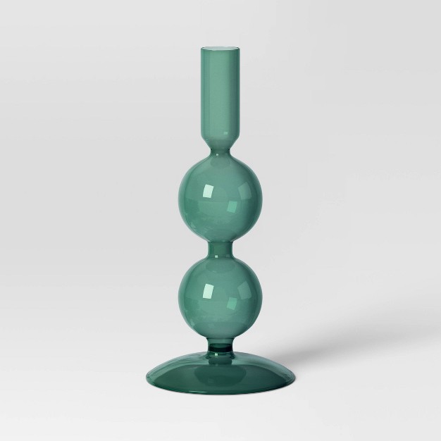 Round Modern Glass Taper Holder Green