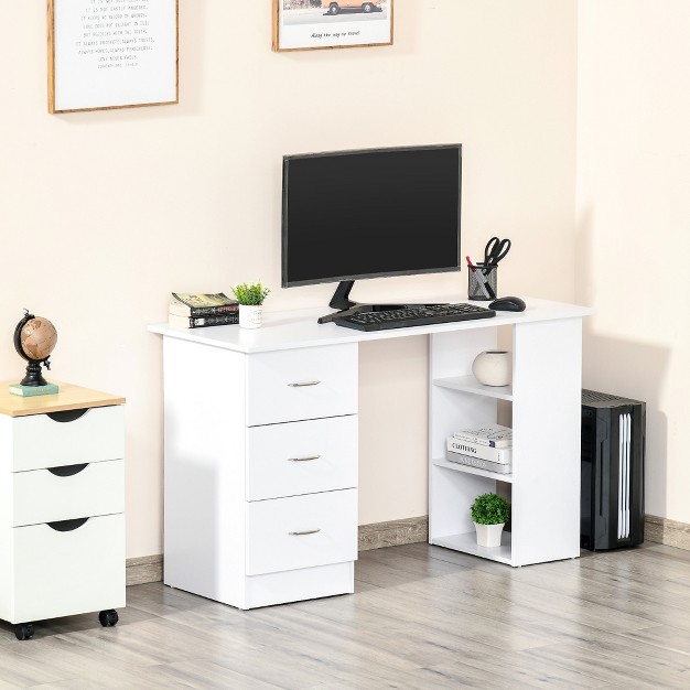 Modern Home Office Computer Desk Bookcase Combo Writing Table Workstation With 3 Drawer And Storage Shelf White