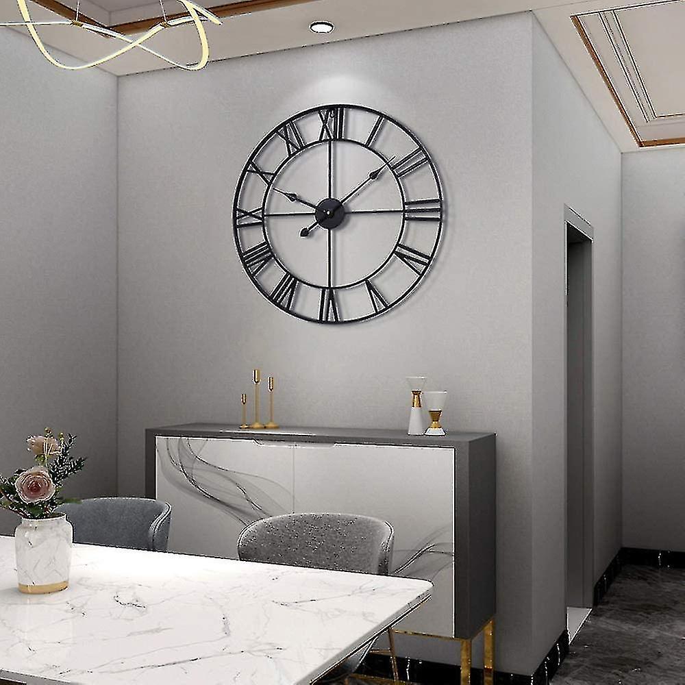 Large Silent Metal Wall Clock Battery Operated - Vintage Roman Numeral Style Heilwiy Gift