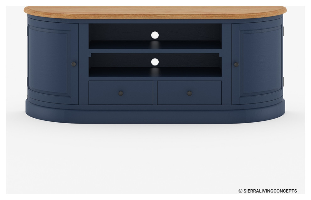 Grinnell Solid Wood Two Tone Curved Blue Media Stand With Storage   Transitional   Entertainment Centers And Tv Stands   by Sierra Living Concepts Inc  Houzz