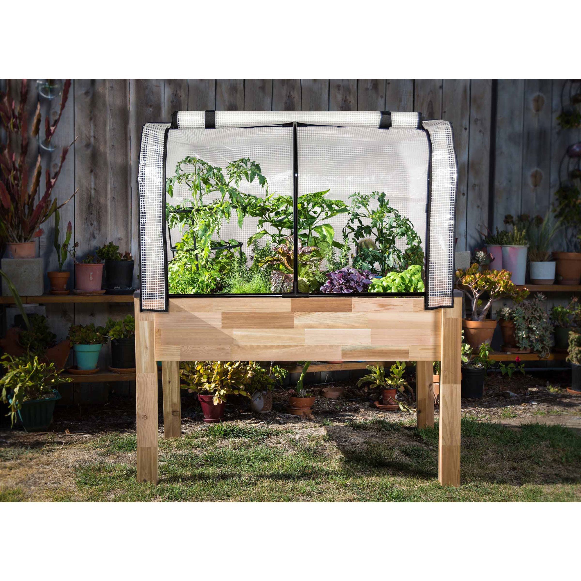 CedarCraft Elevated Cedar Backyard Vegetable Herb Planter with Cover