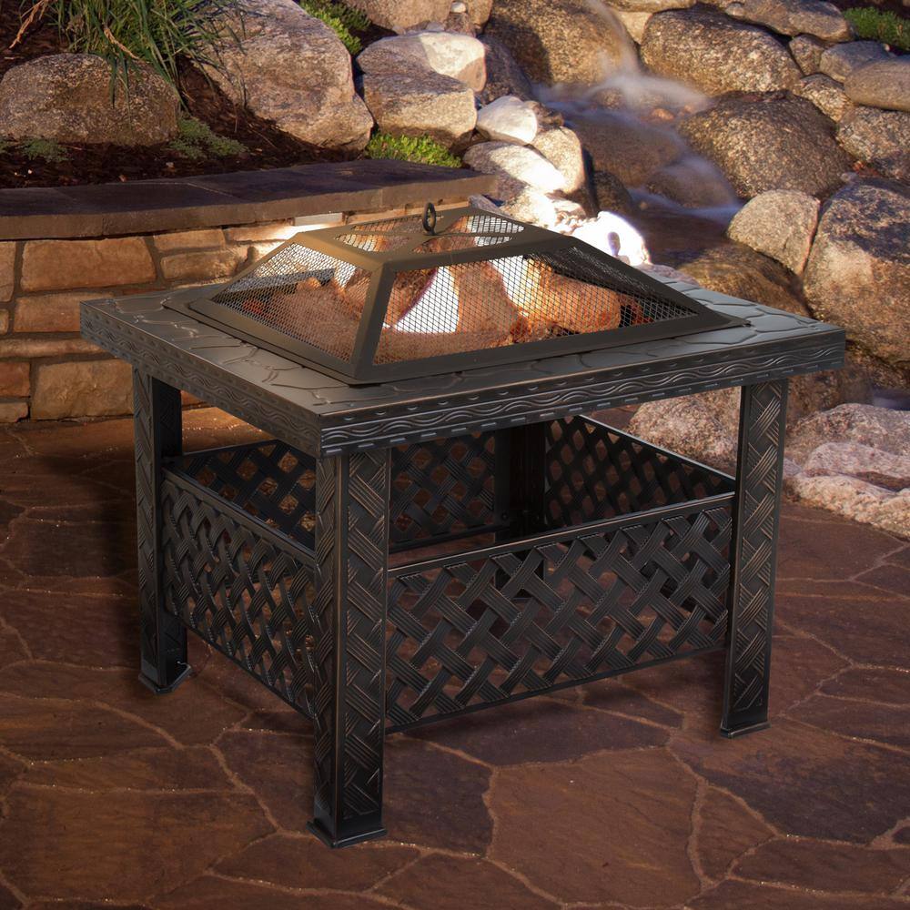 Pure Garden 26 in. Steel Square Woven Fire Pit with Cover M150073