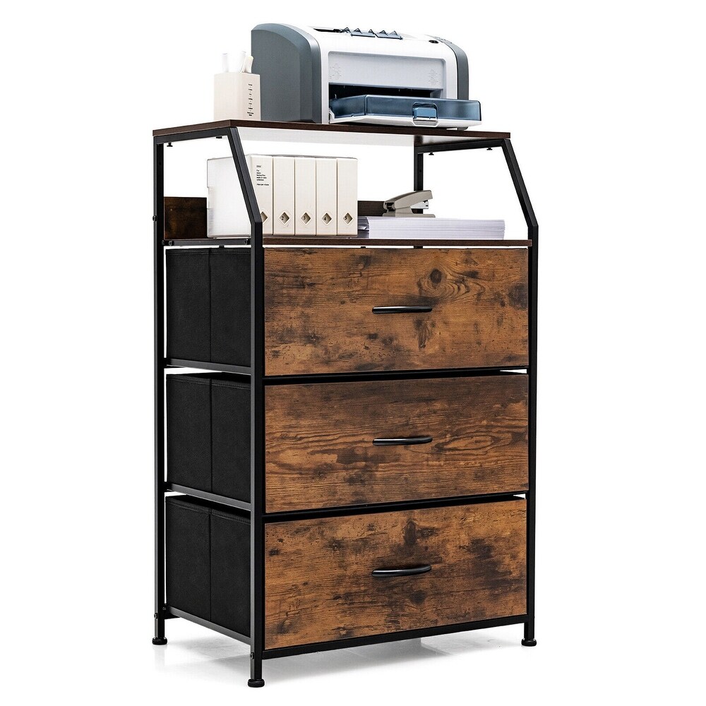 Gymax 3 Drawer Dresser w/Top Shelf Storage Tower Cabinet for Bedroom