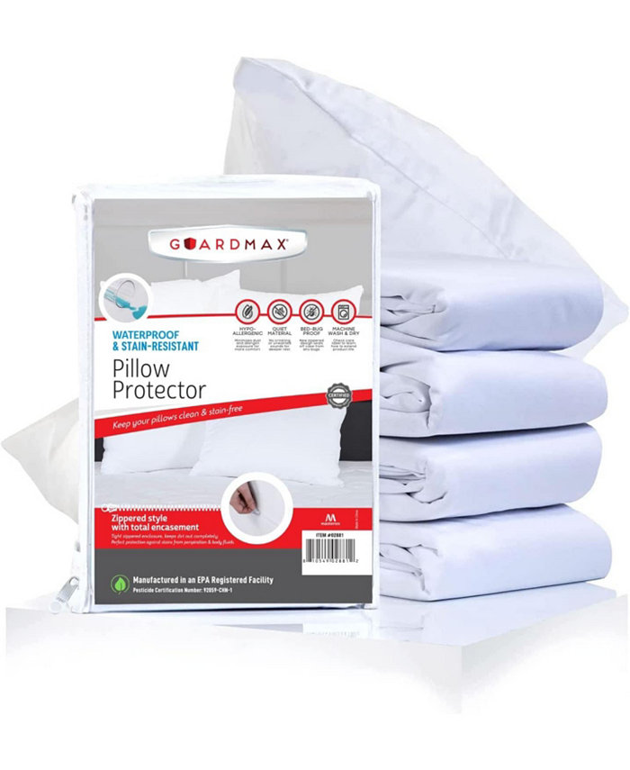 Guardmax Waterproof Pillow Protector with Zipper - White (4 Pack)