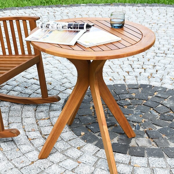 27 Inch Outdoor Round Dining Table Solid Wood Patio Bistro Table