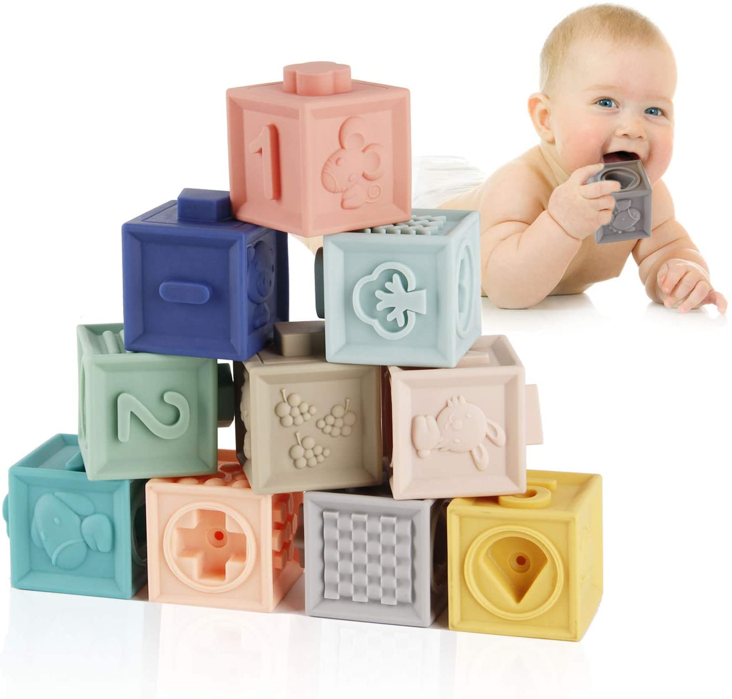 Mini Tudou Baby Blocks Soft Building Blocks Baby Toys， 12 pcs