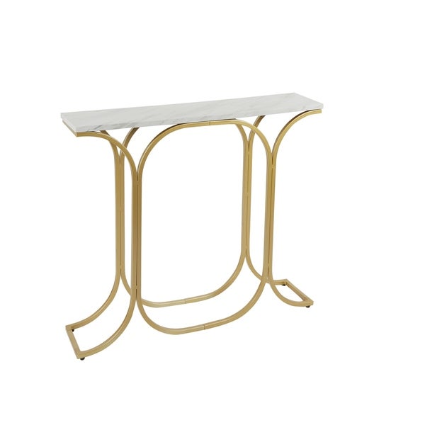 Suzanne Slim Metal Console Table with Faux Marble Top， Gold Finish